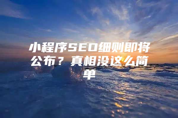 小程序SEO细则即将公布？真相没这么简单