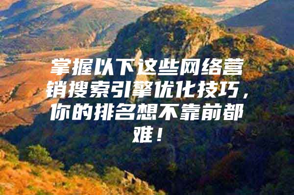 掌握以下这些网络营销搜索引擎优化技巧，你的排名想不靠前都难！